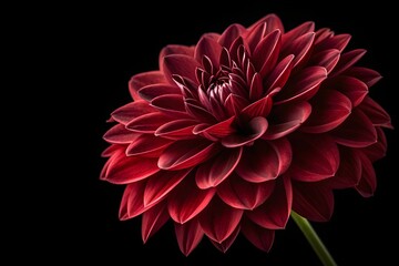 red dahlia flower on black background 