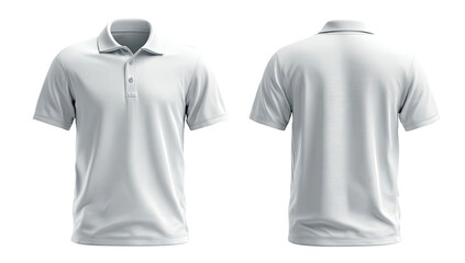 Front and back view of a plain white polo shirt