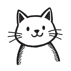Cat Doodle Black and White Illustration Vector Image Cute Kitten Sketch Line Art Drawing Silhouette