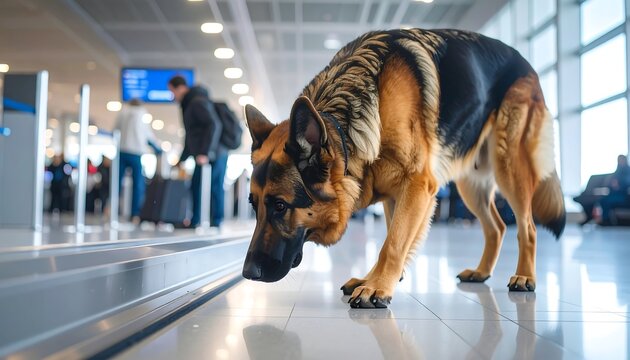 German Shepherd dog in an airport
