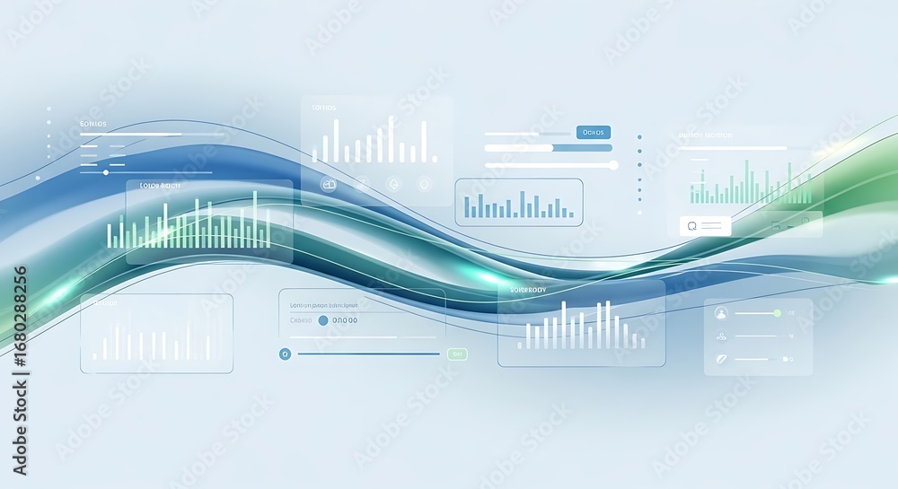 Poster abstract wave of data visualization with charts and graphs on a light background