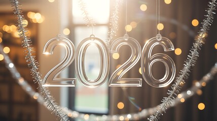 Celebrate the arrival of 2026 with shimmering decor and festive bokeh lights, heralding a bright and hopeful new year ahead.