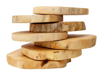 Stack of wooden boards with a white background