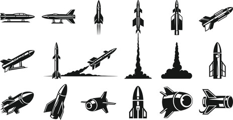 Rockets, Missiles, and Spacecraft Icons Set