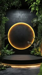 Arched Entrance Black Wall Glowing Light Plants Event Space