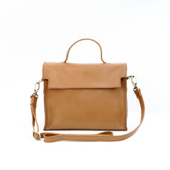 Light brown leather bag isolated on white background, perfect for leather product catalog design