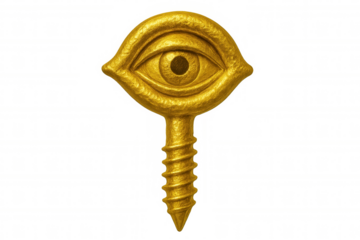 Golden eye screw staring on a transparent background, perfect for creative projects related to surveillance, security, and vigilance
