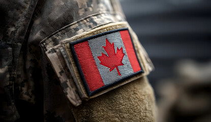 A close-up of a military uniform with a Canadian flag patch, symbolizing national pride and service.