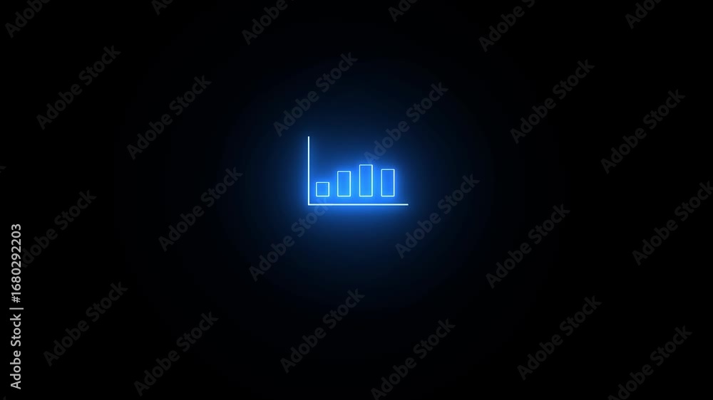 Poster abstract neon line business growth and graph chart icon animation on the black background.