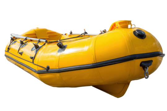 Yellow Inflatable Training Lifeboat on Transparent Background