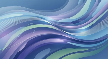 Intertwining abstract waves of blue, green, and purple with intricate patterns on a blue background