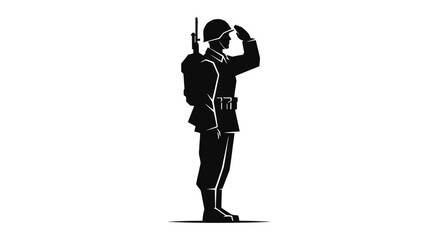 Respectful Silhouette of a Soldier Saluting, Ideal for Memorial Day, Veterans Day, or Military Appreciation Graphics and Remembrance Projects