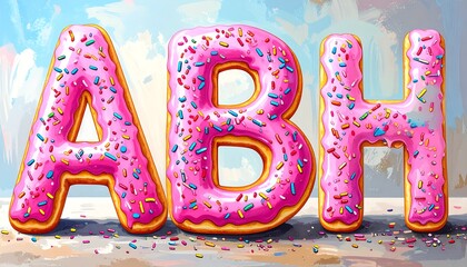 Pink glazed donut letters A, B, and H