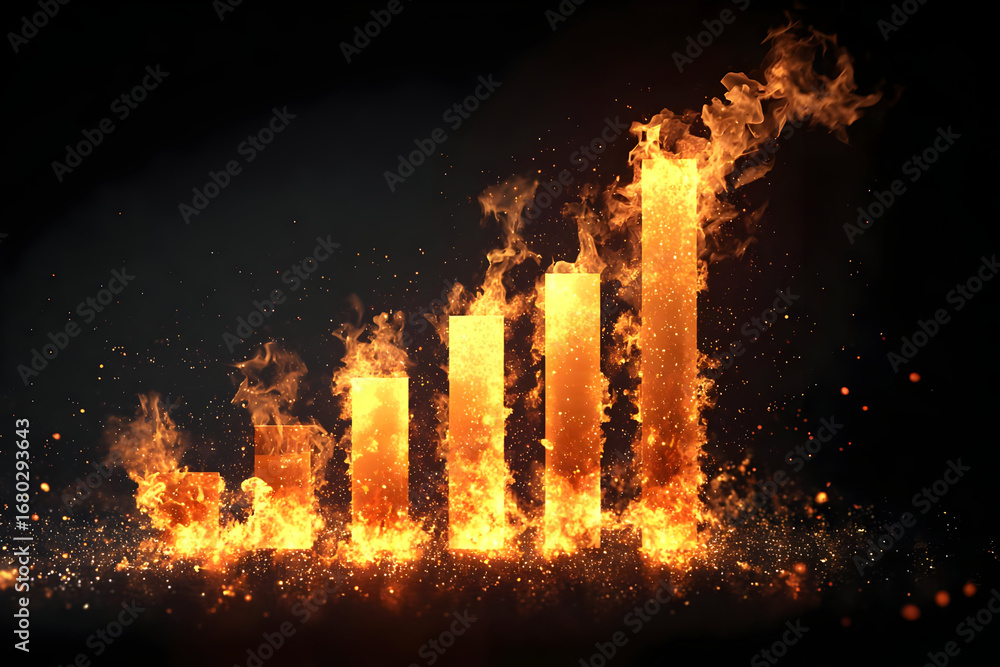 Aufkleber a dynamic, fiery graph representing growth and success in business metrics. ignite your strategy wit