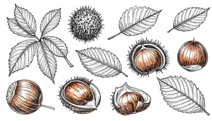 Hand-drawn chestnut collection