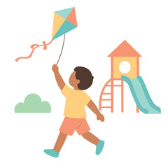 Naklejka premium Child holding kite string in playground, clean vector design