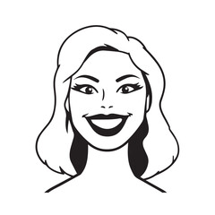 Beautiful Woman Doodle Black and White Illustration Fashion Girl Portrait Line Art Sketch Vector