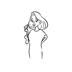 Beautiful Woman Doodle Black and White Illustration Fashion Girl Portrait Line Art Sketch Vector