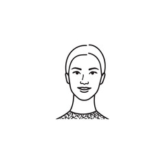 Beautiful Woman Doodle Black and White Illustration Fashion Girl Portrait Line Art Sketch Vector