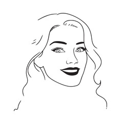 Beautiful Woman Doodle Black and White Illustration Fashion Girl Portrait Line Art Sketch Vector