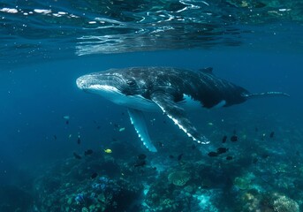 Fototapeta premium Majestic Humpback Whale Underwater Paradise Tropical Ocean Wildlife
