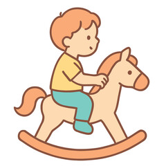 Naklejka premium Illustrator Artwork Indoor playground rocking horse with child, 2D flat cartoon style