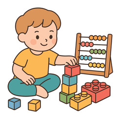 Naklejka premium Happy child playing with toy blocks, cute cartoon pastel vector