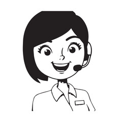 Beautiful Woman Doodle Black and White Illustration Fashion Girl Portrait Line Art Sketch Vector