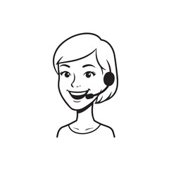 Beautiful Woman Doodle Black and White Illustration Fashion Girl Portrait Line Art Sketch Vector