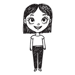 Beautiful Woman Doodle Black and White Illustration Fashion Girl Portrait Line Art Sketch Vector