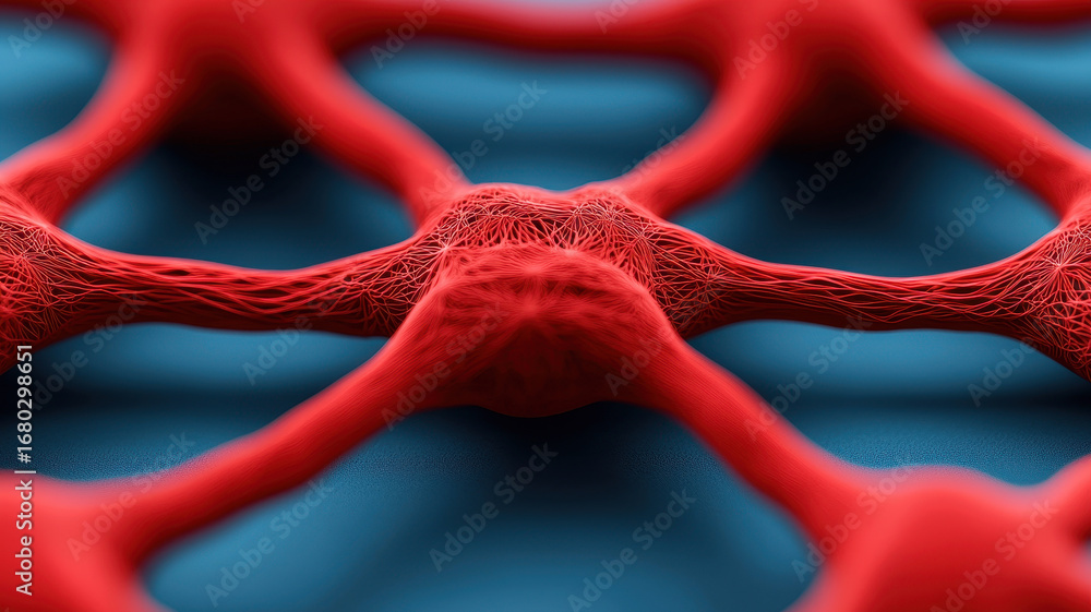 Poster intricate red network structure creates complex connection. abstract science, technology, biology, n
