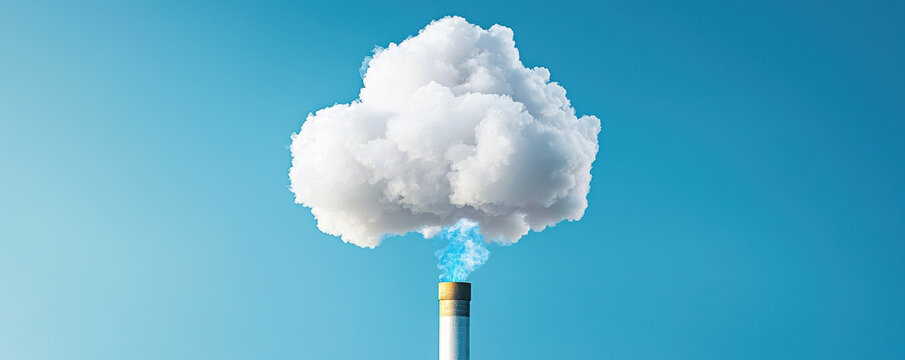 White cloud of methane gas rises from an industrial pipe. clear blue sky highlights environmental impact, global concern