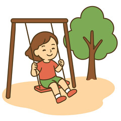 Naklejka premium Girl swinging back and forth happily, flat cute 2D vector art