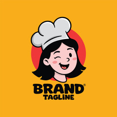 Cute Female Chef Logo Mascot, Smiling Cartoon Cook Character Branding Illustration