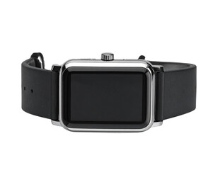 Untitled design - Apple Watch with Black Silicone Band, Front-Facing View, Screen Off, Transparent Background