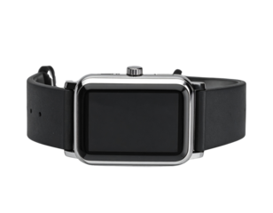 Untitled design - Apple Watch with Black Silicone Band, Front-Facing View, Screen Off, Transparent Background