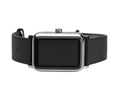 Untitled design - Apple Watch with Black Silicone Band, Front-Facing View, Screen Off, Transparent Background