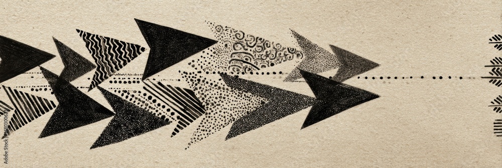 Aufkleber abstract geometric pattern with arrows on textured background depicting dynamic movement and creativ