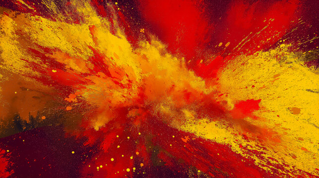 Explosive Abstract Art with Vibrant Yellow and Red Colors Bursting on Dark Backdrop - Powered by Adobe