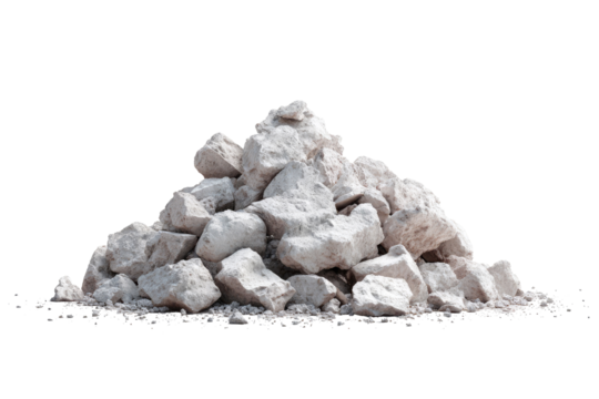 A pile of light-gray rocks sits atop a dark base
