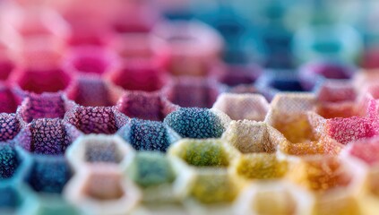 Close-up of colorful, textured honeycomb pattern