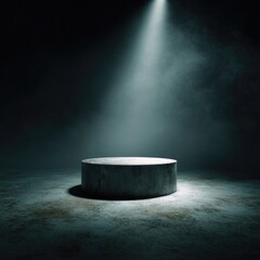 Dark, gray concrete podium, spotlight