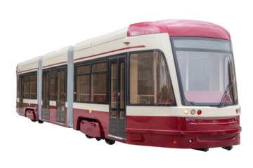 Modern Red-and-White Tram on Transparent Background