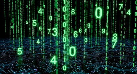 Digital Numbers Falling, Futuristic Technology Background.