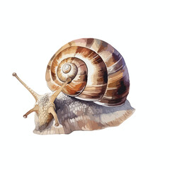 Detailed Watercolor Illustration of a Brown and Tan Snail with Extended Antennae