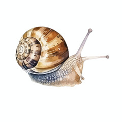 Detailed Watercolor Illustration of a Snail with Brown and Beige Shell