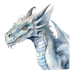 Detailed Watercolor Portrait of a Majestic IcyBlue Dragon Head