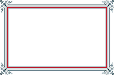 Elegant Red and Blue Decorative Vintage Frame with Swirl Ornaments. 883