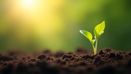 Fototapeta premium small tree growing with sunshine in garden. eco concept