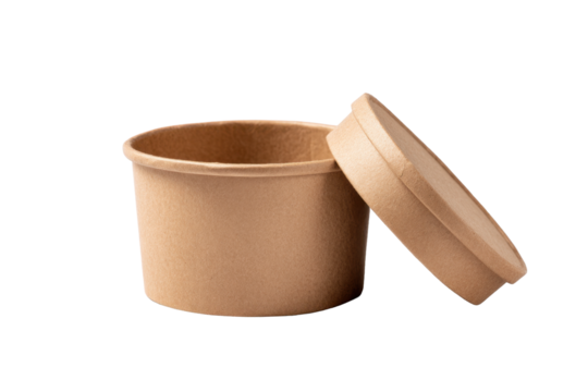 Kraft Paper Round Food Container with Lid on Transparent Background
